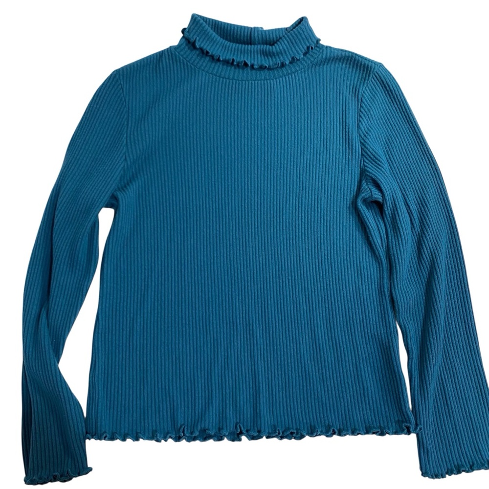 Wonder Nation Blue Ribbed Turtleneck Top Kids Size 10 Girls Long Sleeve